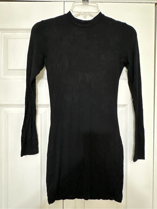 None Sweaters - Women's Black Ribbed Long-Sleeve Turtleneck Sweater Dress